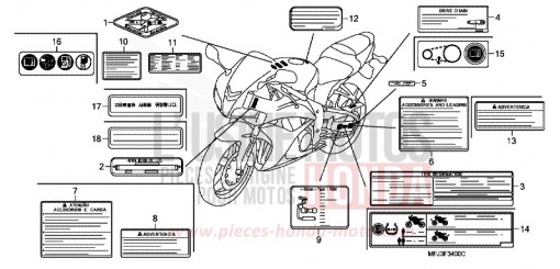 ETIQUETTE DE PRECAUTIONS CBR600RR8 de 2008